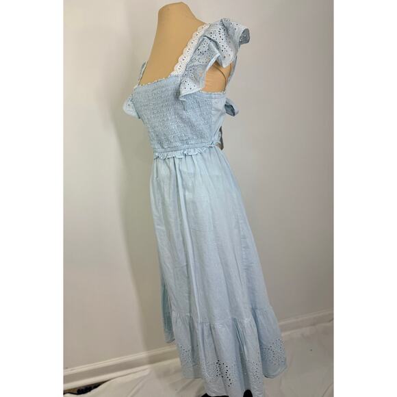Vintage pale chambray eyelet smocked top maxi dress  women's  size M - Picture 4 of 8